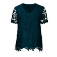thumbnail image 4 of TKLPEHG Dressy Tops for Women Lace Slim Fit Blouse V Neck Solid Color Womens Short Sleeve Tops Casual Elegant Tunic Tops Women's Summer Tops (Z01_Blue,XL), 4 of 6