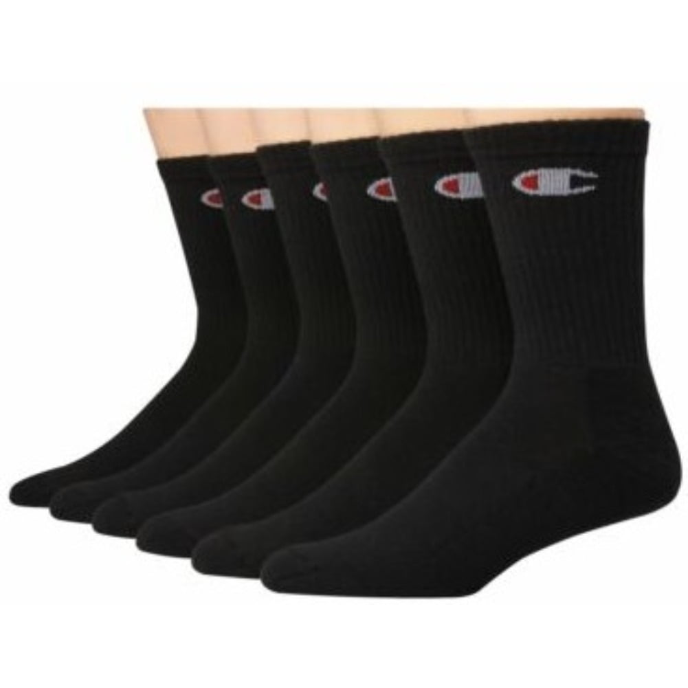 Champion Men's Socks 6 Pack Athletic Crew C Logo Performance Sport