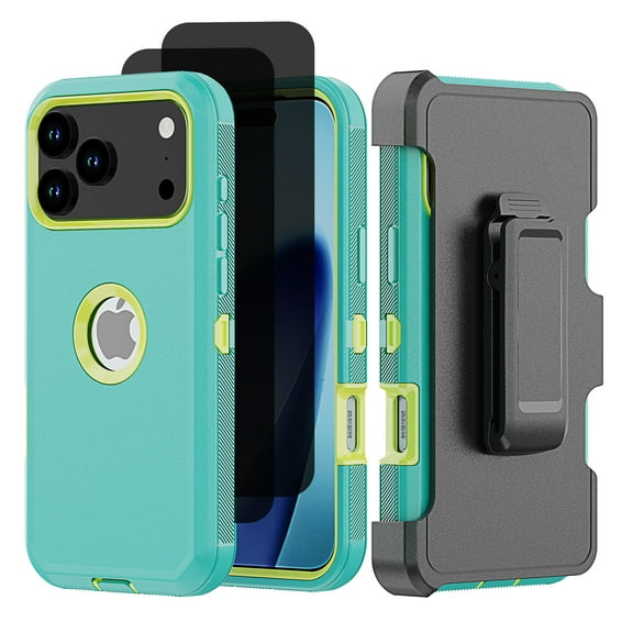 Hotpom for iPhone 17 Pro Max Case with Belt Clip   2 Pack Privacy Screen Protector Complete Body Tough Shockproof And Dustproof Protective Cover, Green