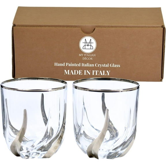 Italian Crystal  Whiskey Glasses Set of 2, 8 oz Old Fashioned Drinking Glassware, Premium Barware, , Bourbon & Cocktail Rocks Glasses, Perfect Whiskey Gifts for Men, Made in Italy