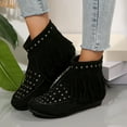 thumbnail image 2 of Mepaouo Women's Fringe Western Cowboy Boots Round Toe Walking Flats Tassels Cowgirl Booties(Black,6.5), 2 of 8