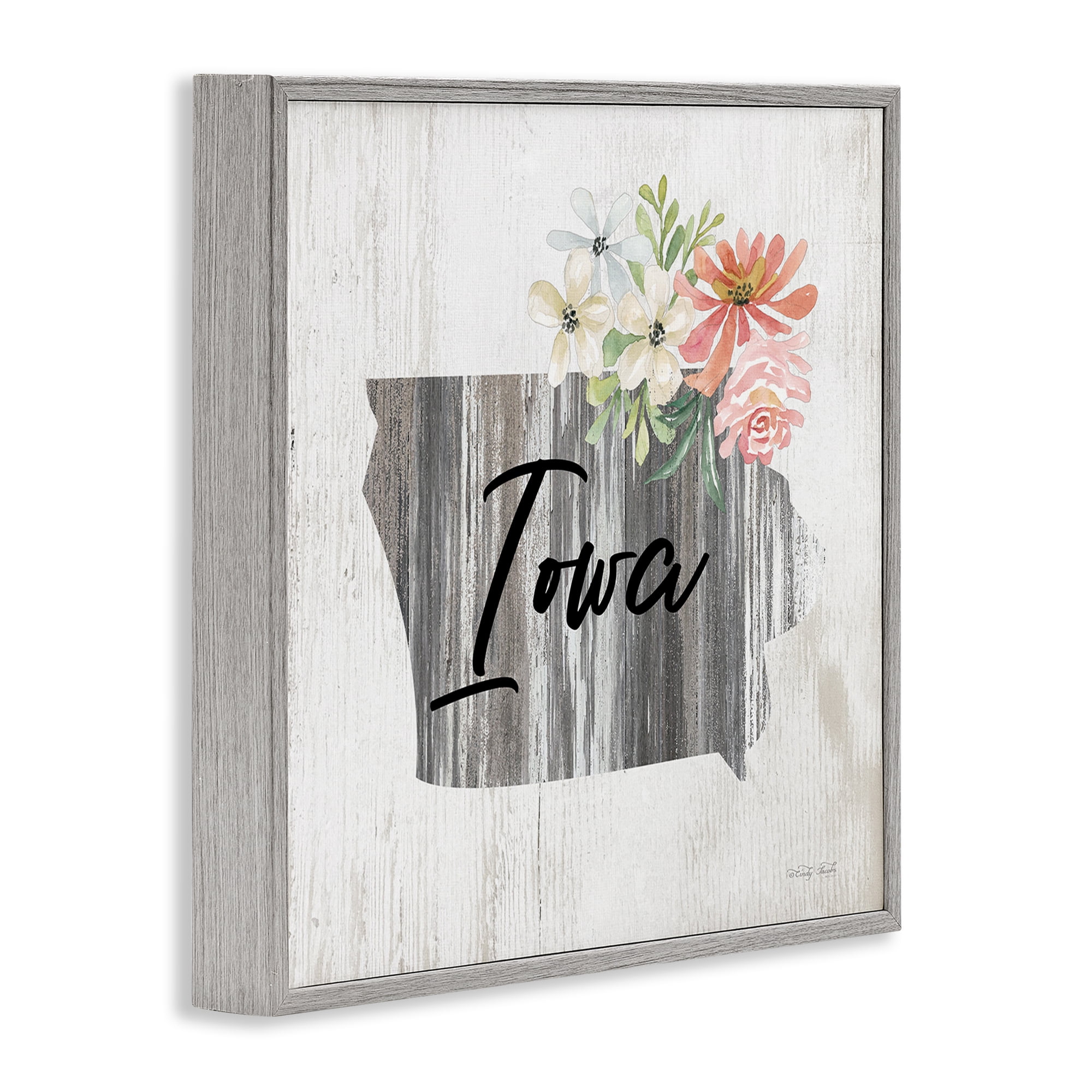 Stupell Industries Shabby Chic Iowa Botanical & Floral Painting Gray Framed Art Print Wall Art, 24 x 24