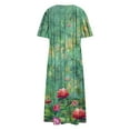 thumbnail image 3 of XUNKUSGA Maxi Dresses for Women Classic V Neck Short Sleeve Swing Dress Fashion Boho Sundresses for Women Casual a line dresses for Women Holiday Party Dresses for Women with Pockets S-2XL Green, 3 of 4