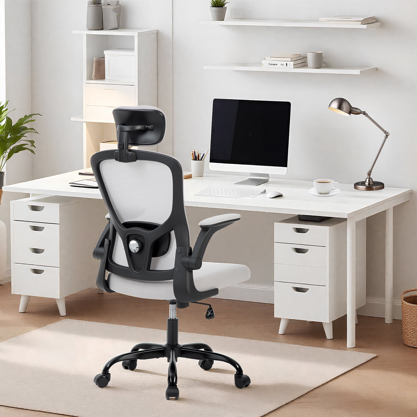 Garvee Ergonomic Office Chair with Adjustable HeadRest Lumbar Support, High Back Computer Chair for Desk and Home Office, Comfortable Rolling Chair for Standing Desk & Office Supplies Grey