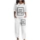 thumbnail image 3 of Conjunto de dos piezas para mujer: camiseta de manga corta con botones y pantalón largo - Poliéster y spandex, estilo informal de verano, 3 of 7