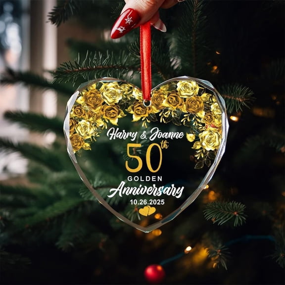 Personalized 50th Wedding Anniversary Ornament - Sea-Glass-Style Unique Milestone Keepsake, Personalized 50th Gift