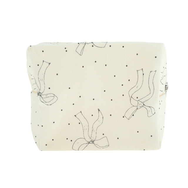 Bolsas de maquillaje de lona negra con diseño de lunares y lazo, 1 pieza, ligeras, ideales para vacaciones