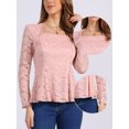 thumbnail image 2 of DARING DIVA Women's Lace Square Neck Long Sleeve Stretch Peplum Blouses XL Pink, 2 of 6