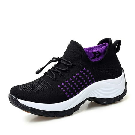 

HSC Business Womens Slip On Sneakers Breathable Walking Shoes Knitted Comfort Wedge Platform Loafers Fashion Sock Shoes
