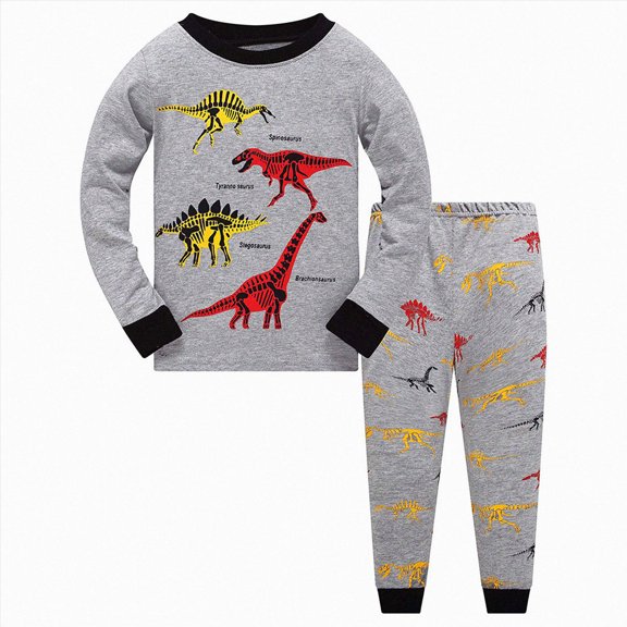 WUANDIXFA Boys Cotton Pajamas Pajamas for Toddler Boys Snug Fit Pajamas Kids Long Sleeve Graphic Top Pj Pants Breathable Sleepwear Sets,Grey,4-5 Years
