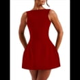 thumbnail image 2 of Vestido Mini de Verano para Mujer, Sin Mangas, con Cremallera, Cuello Alto, Ajustado, Corte A, para Fiesta y Club Rojo S, 2 of 10