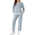 thumbnail image 2 of INSPIRE CHIC Womens Waffle Cotton Pajamas Long Sleeve with Pants 2 Piece Matching Lounge Sets with Pockets L Blue, 2 of 6