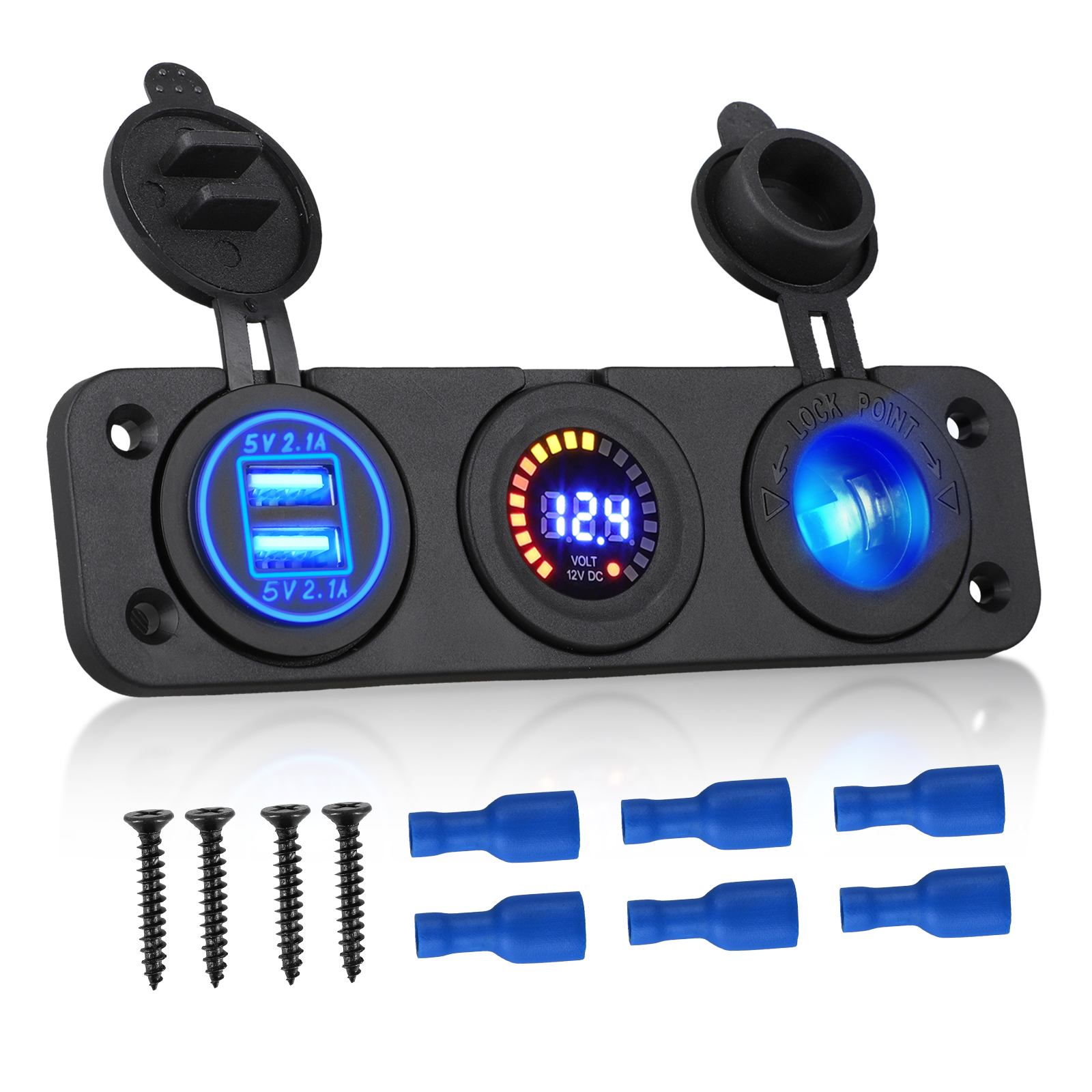 TSV 3 Hole Marine LED Cigarette Lighter USB Toggle Rocker Switch Panel