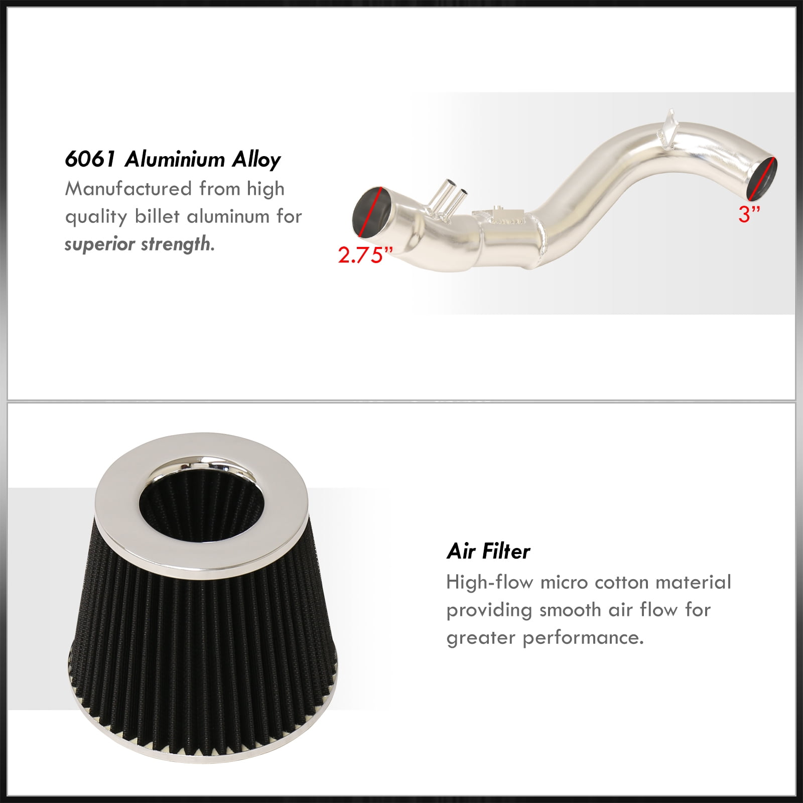 AJP Distributors JDM Cold Air Intake CAI Induction System Kit Polish Aluminum Piping Pipe + Filter Compatible/Replacement For Honda Civic Si K20Z3 2.0L 2006 2007 2008 2009 2010 2011 06 07 08 09 10 11