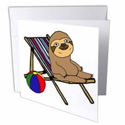 Cute Funny Sloth Sitting in Beach Chair with Beach ball 1 Greeting Card with envelope gc-281380-5