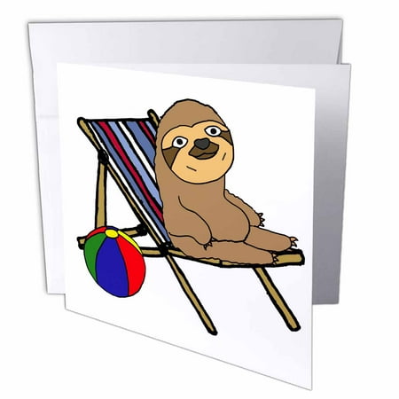 Cute Funny Sloth Sitting in Beach Chair with Beach ball 1 Greeting Card with envelope gc-281380-5