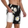 thumbnail image 3 of Picia Daisies Flowers pattern Mens Swim Trunks with Compression Liner Stretch Beach Shorts Quick Dry with Zipper Pockets No-Chafing Board Shorts-3X-Large, 3 of 9