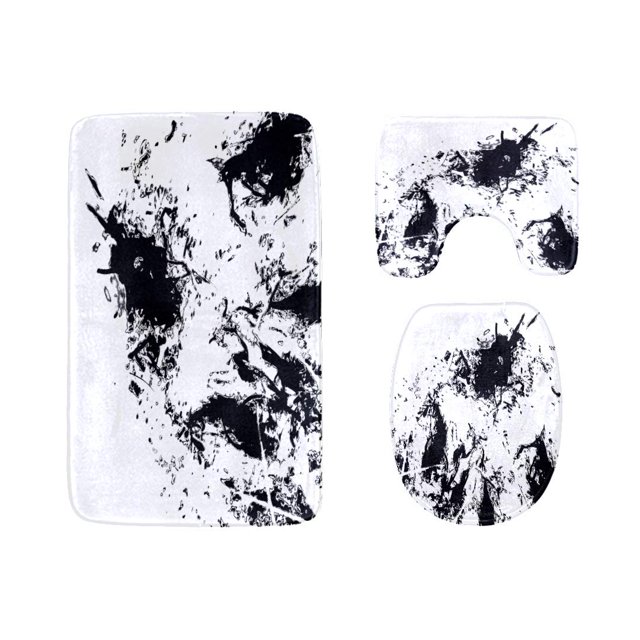 ABPHQTO Trazos de pincel pintado a mano de arte abstracto sobre papel Juego de alfombras de baño de 3 piezas Alfombra de baño Alfombra de contorno y tapa de inodoro