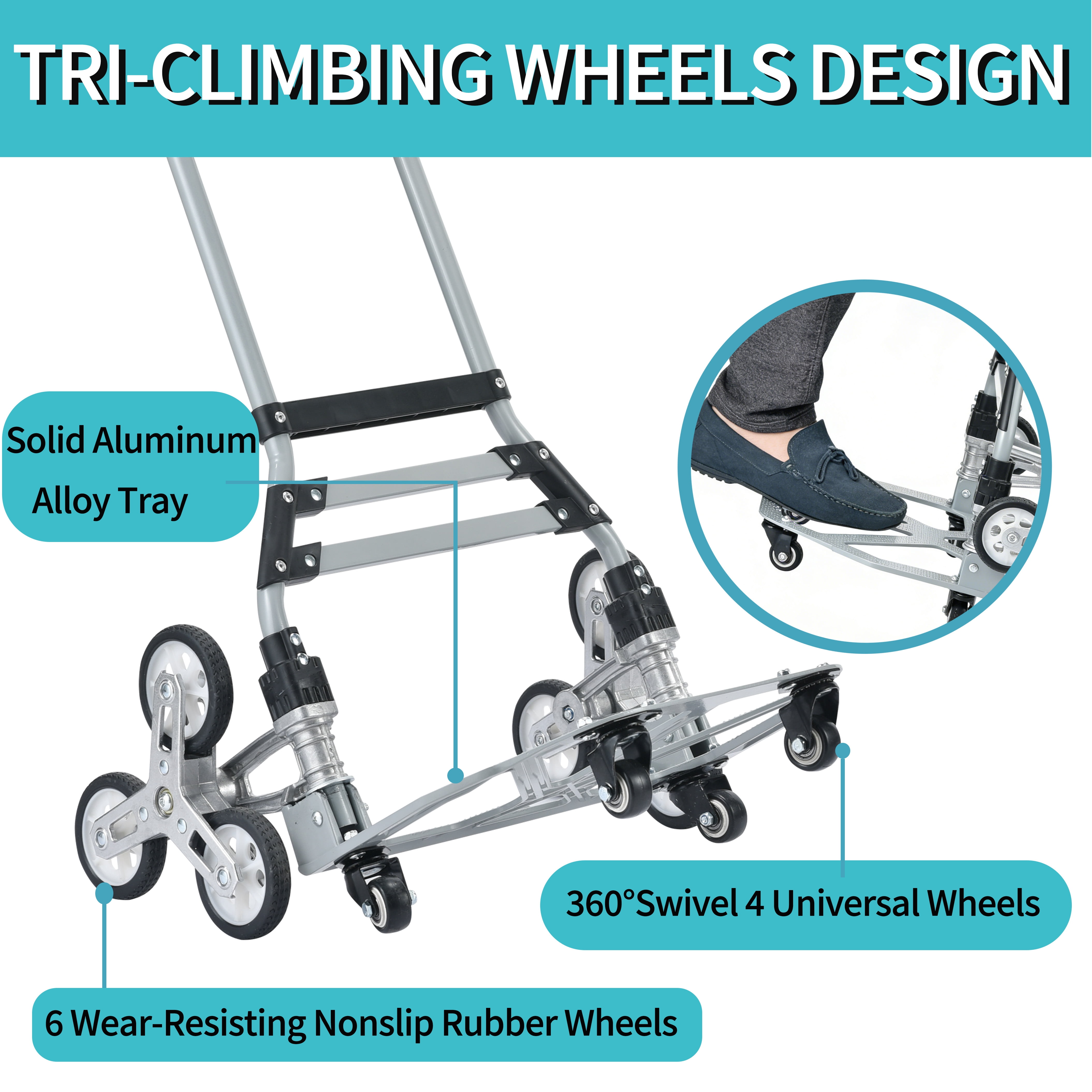 Takira Stair Climbing Cart - Heavy Duty Hand Truck with Silent Wheels for Stairs & Flat Surfaces.