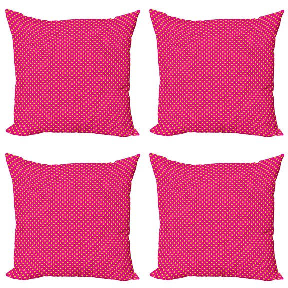 Ambesonne Retro Throw Pillow Cover 4 Pack, Feminine Nostalgic Design, 16", Hot Pink and Yellow