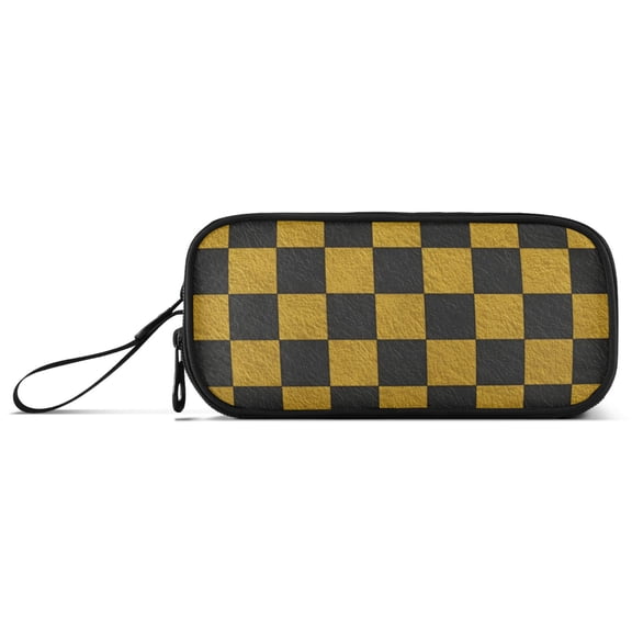 Black and Yellow Plaids with Texture Pencil Case Stationary Holder Pen Bag Pencil Pouch Tool Organizer 3 Compartments