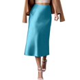 thumbnail image 3 of Women's Skirts Midi Elastic Waist Satin Silk Business Skirt Solid Color Slim Mint Green Skirt, 3 of 6