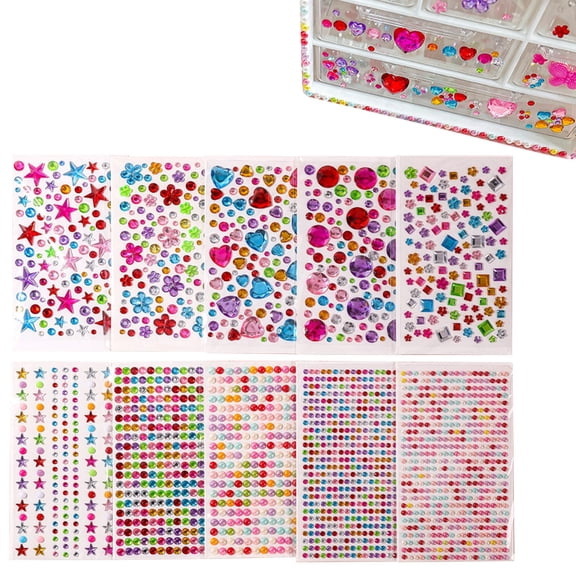10 Sheets Kids Gem Stickers Self-Adhesive Acrylic Stickers Assorted Color and Shape for DIY Crafts Scrapbooking