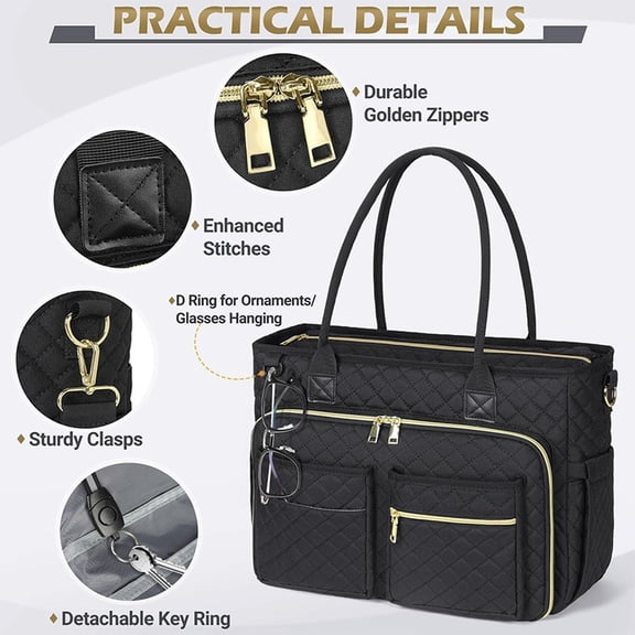 Clearance! Teacher Tote Bag for Women - Multi-Pocket Laptop & Nurse Work Bag with Cup Holder, Structured Business Briefcase Computer Purse, Black ๏ปฟ