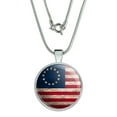 thumbnail image 1 of Rustic Betsy Ross 1776 Distressed American Flag 1" Pendant with Sterling Silver Plated Chain, 1 of 3