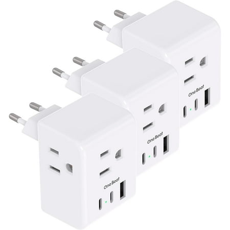 3 Pack European Travel Plug Adapter, International Power Plug Adapter with 3 Outlets 3 USB Ports(2 USB C), Type C Adapter Travel Essentials for US to Most Europe EU Italy France Germany Spain