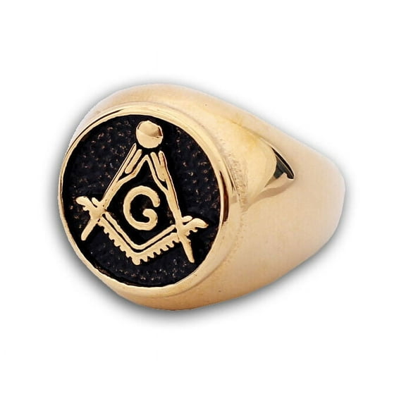 Masonic Rings Gold Plated Freemason Ring. Masons Chiseled Enamel Steel Band