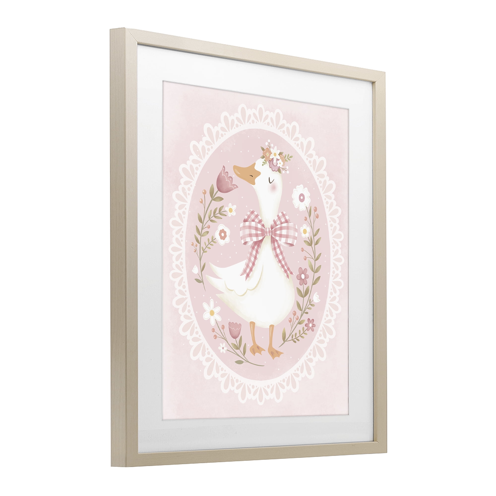 Stupell Industries Pink Floral Spring Goose Birch Framed Print Under Glass, design by Penny Aguilera