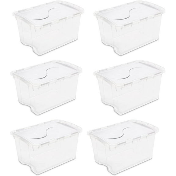 Unbranded 48 Qt Stackable Storage Box With Hinged Lid - Plastic, Clear - 6 Pack