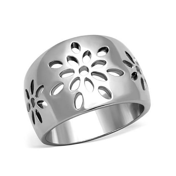 Stainless Steel 316 High Polished Flower Design Fashion Ring Women's Size 9