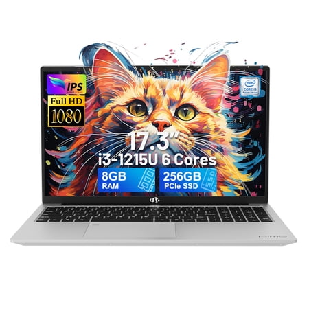 17.3" IPS FHD-Laptop, 8GB RAM, 256GB SSD, Intel 6-Cores i3-1215U (Beat i5-1135G7), 65W Type-C, Fingerprint, Computer with Backlit Keyboard Fingerprint laptops for Business and Student Wi-Fi 6 Win 11