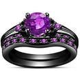 thumbnail image 3 of Divine Creation 925 Sterling Silver 2.00 Ct Round Cut Purple Amethyst Wedding Engagement Thanksgiving Christmas Bridal Ring Set 14K Black Gold Plated For Women's -4.5, 3 of 3