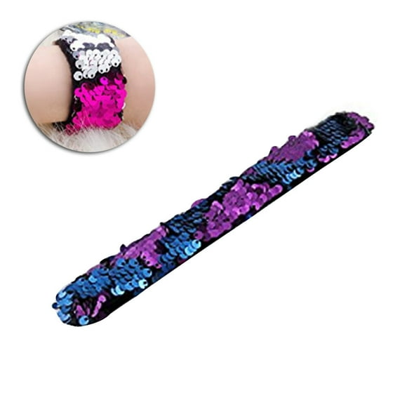 CIMAXIC Bracelet à Paillettes Double Couleurs pour Fête, Bracelet de Poignet pour Enfants (Bleu et Violet), 8.27"X1.18"X0.08 Pouces