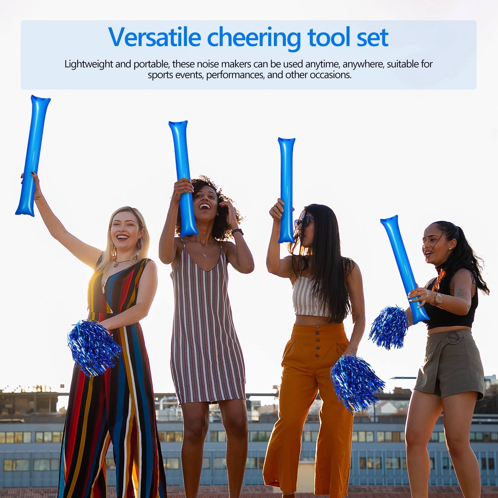 LOLIPPYY 1 Set Inflatable , Pom Poms, and Hand Clappers for Sports Events, Parties, and Outdoor Activities