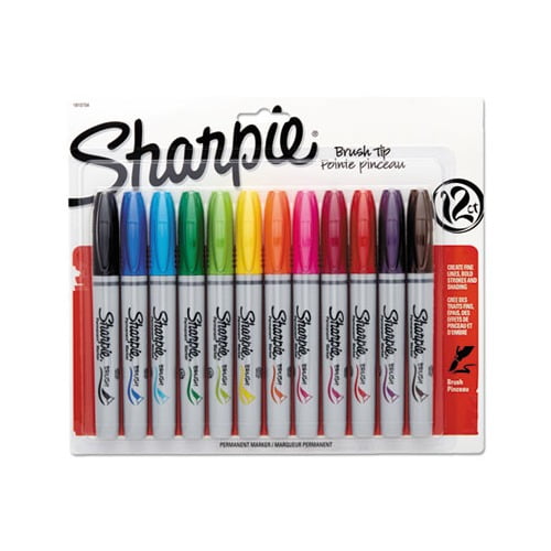 Brush Tip Permanent Marker Medium, Assorted Colors, 12/Set