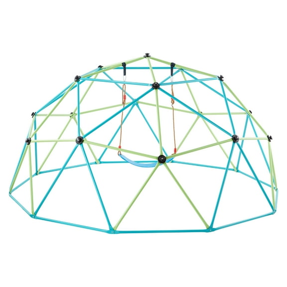 KFFKFF 10FT Geometric Climbing Dome with Swing & Hammock, 1000LBS Capacity Jungle Gym for Kids, Durable Outdoor Playground Equipment for Ages 3 to 10, Easy to Assemble