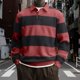 thumbnail image 1 of Ceisia Men's Contrast Wide-Stripe Polo Shirt | Stretchy Relaxed Long-Sleeve Casual Top Gift, 1 of 5