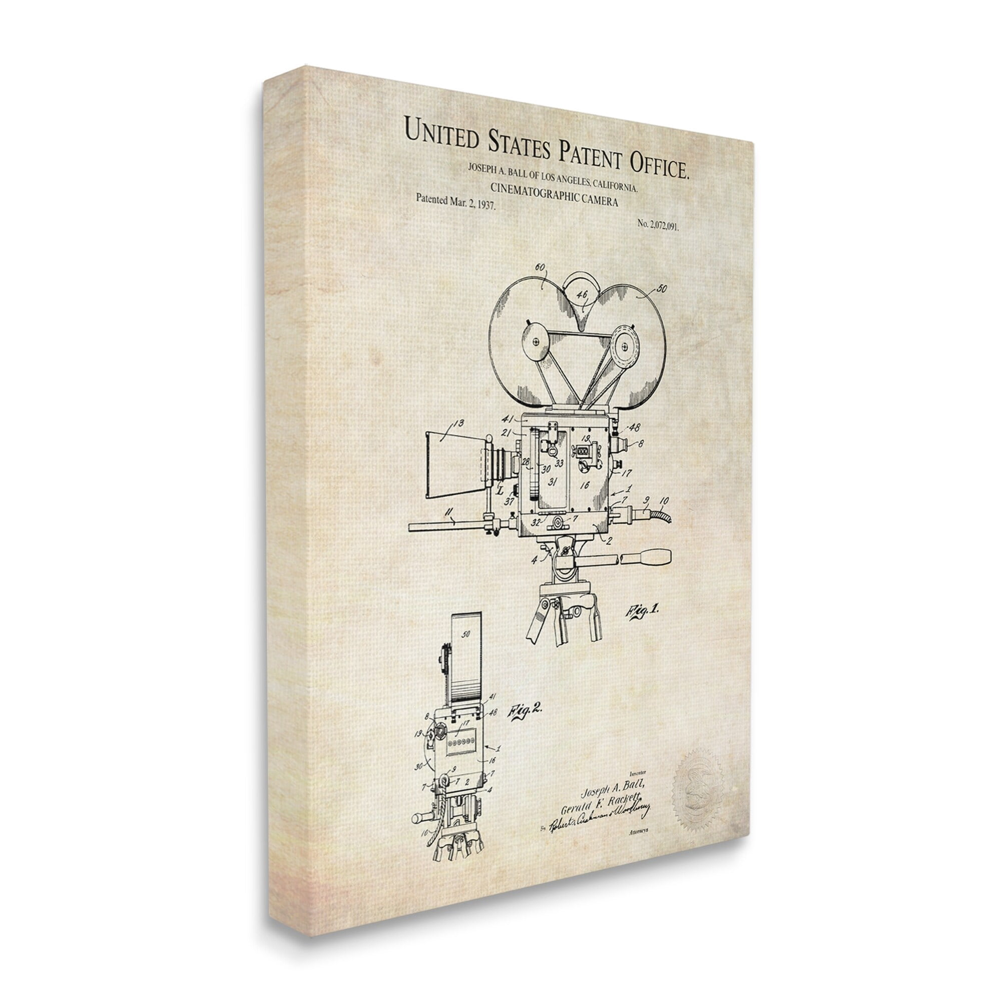 Stupell Industries Cinematographic Camera Patent Detailed Blueprint Design Canvas Wall Art, 30 x 40, Design by Karl Hronek