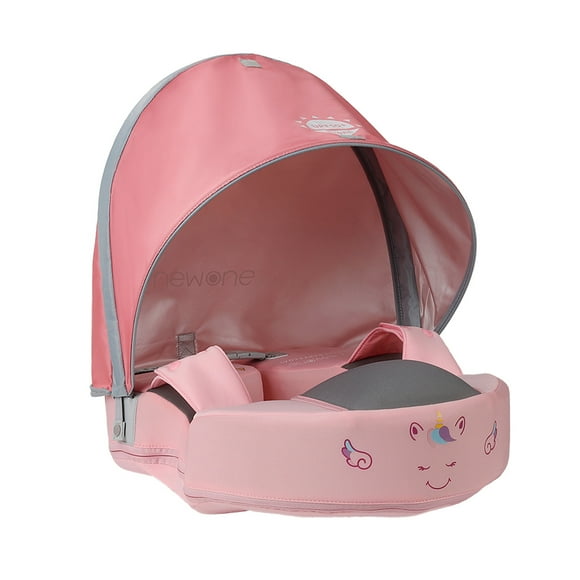 Mambobaby Mambobaby Inflatable-Free Kids Swim Ring with Detachable Canopy, Soft PU Cover & Pearl Foam Lining, Comfortable & Leak-Proof, Suitable for 8-36 Months, Pink Unicorn Design (Green Option