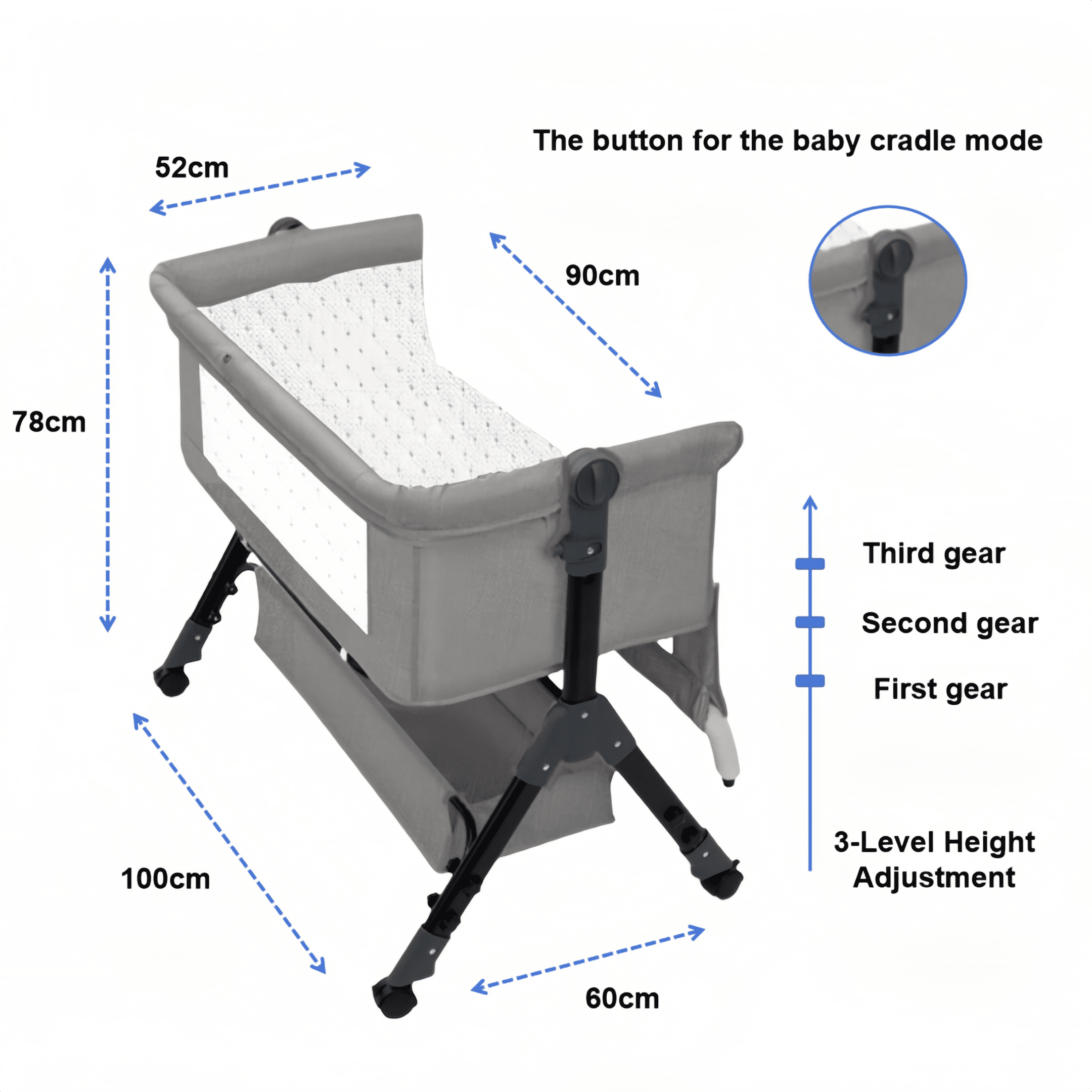 EaseBaby Baby Bassinet&Bedside Sleeper,Infant Cradle with Adjustable Height,Changing Table,Unisex,Gray