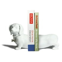 Danya B. Dachshund Dog Resin Sculpture Bookend Set - White