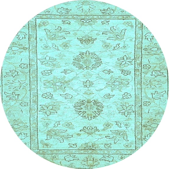 Ahgly Company Indoor Round Oriental Light Blue Traditional Area Rugs, 8' Round