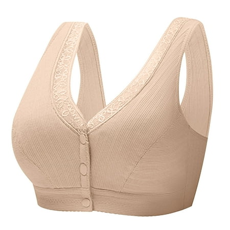 Crunowin Women s Front Closure Bra  Push Up Full Coverage Wire Free Comfort Durable Plus Size Everyday Underwear Beige 44/100