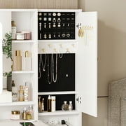 Vabches Vanity Set with Sliding Mirror and Lights Makeup Table with 3 Drawers & 2 Cabinets & 5 Shelves, White