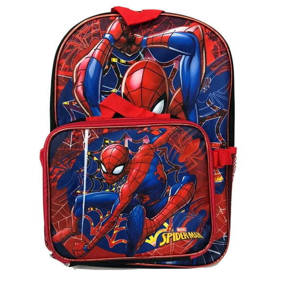 Marvel Spiderman 16" School Backpack with Large Pocket & Rectangular Lunch Bag