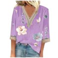 thumbnail image 1 of ICHUANYI Clearance Women's Sexy Fashion Casual V-neck Printed Loose Medium And Long Sleeve Top(Purple, L) ICHUANYI WER2023081509306, 1 of 4